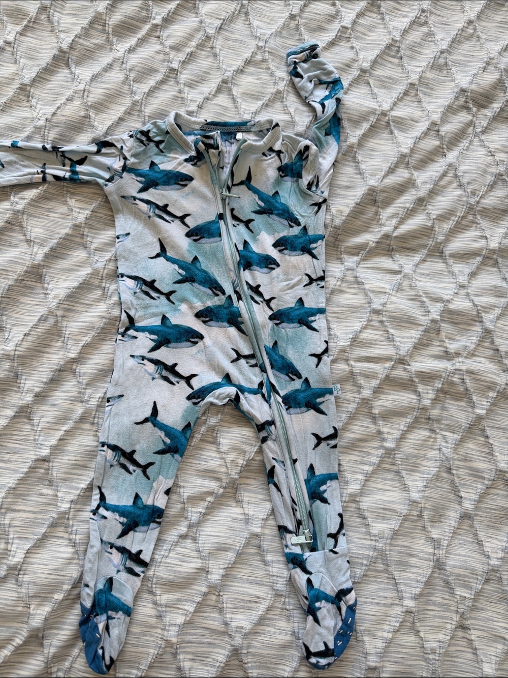 Posh Peanut Blue Shark Print Footed Pajamas